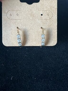 Gold-Tone Hoop Earrings with Clear Crystal Accents - Women Jewelry